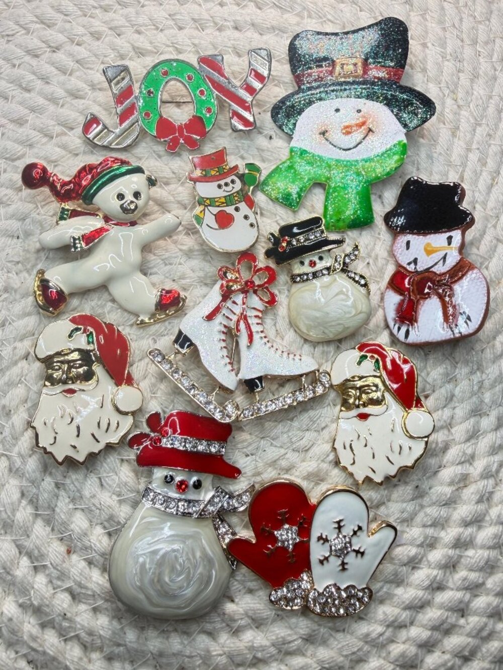 Santa Christmas Brooch Lot of 11 Snowman Angel Red White Holiday Pins - Picture 1 of 12